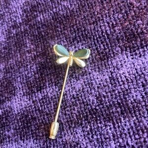 Vintage Pin - gold butterfly with dark green and gold - EUC